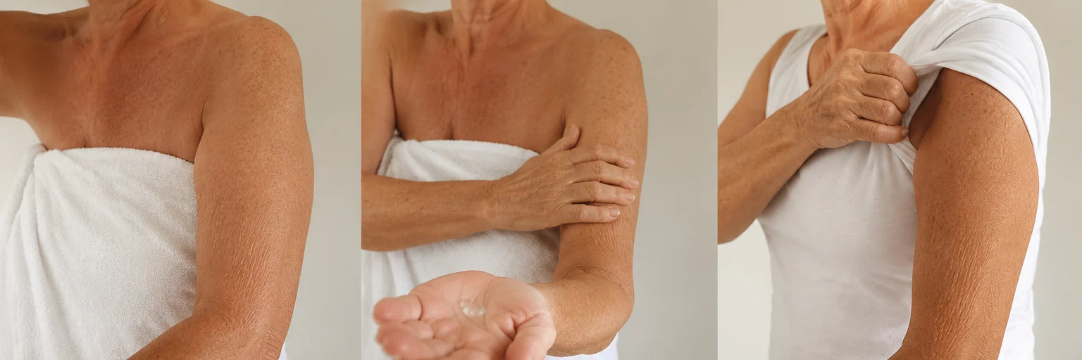 Three steps: towelling off, two pumps of serum in the palm, then getting dressed